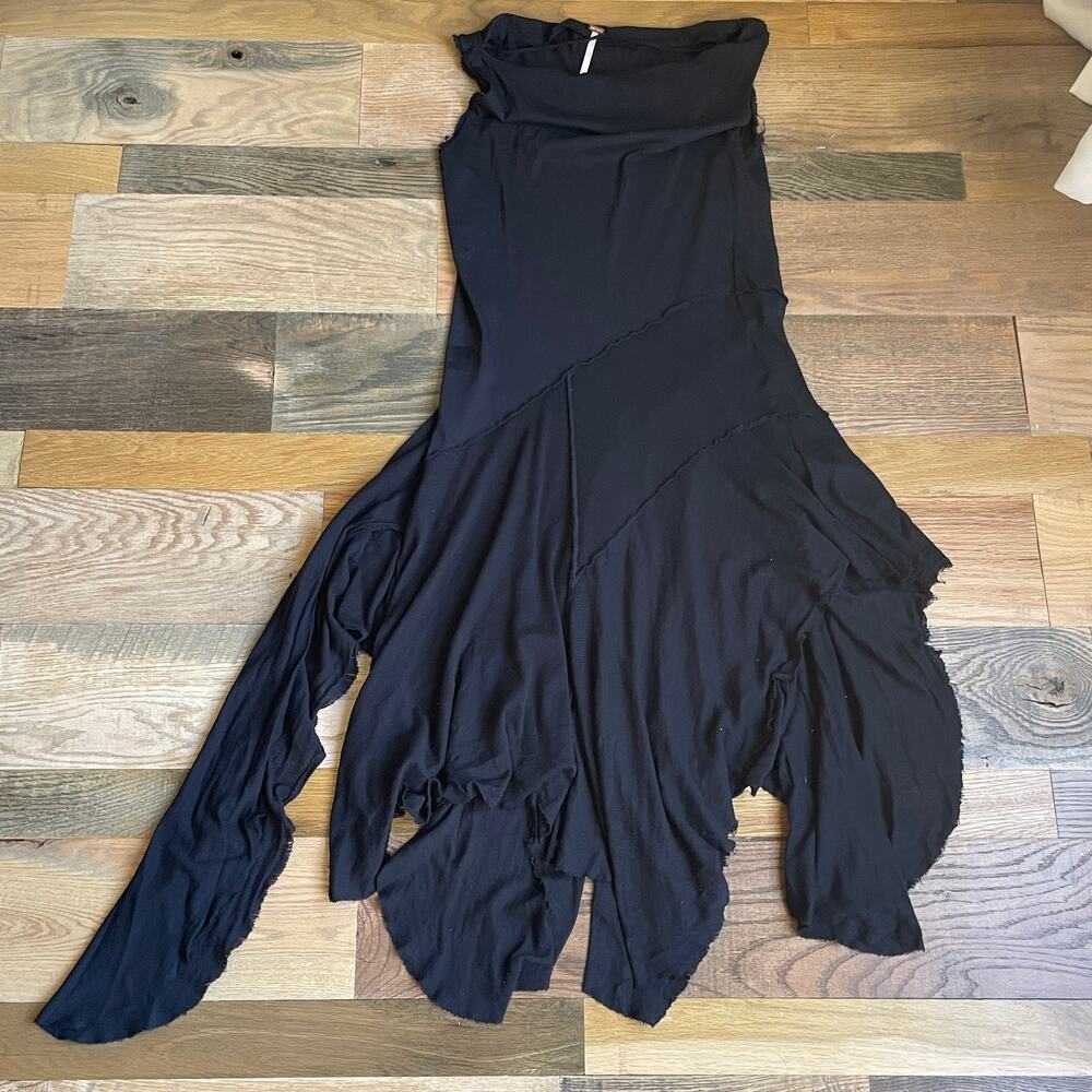 Free People XS Black Deconstructed Asymmetrical Maxi Dress Raw Hem